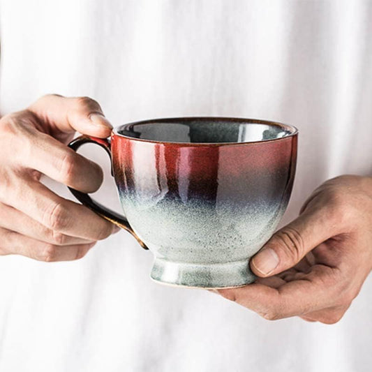 Filiżanka do Kawy i Herbaty - Fajansowa, 500 ml, Duża, z Kamionki, Ceramiczna, z Uchwytem