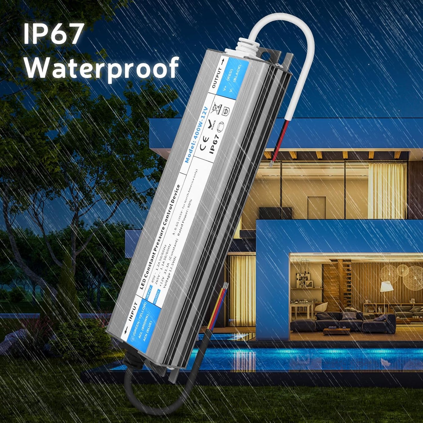 YOODI Zasilacz 12V 100W 8.3A Transformator IP67 Wodoodporny Transformator AC 230V Na DC 12V Do Użytku Na Zewnątrz Sterownik LED Zasilacz Ultracienki Do Taśm LED Lampy Taśmowe Oświetlenie