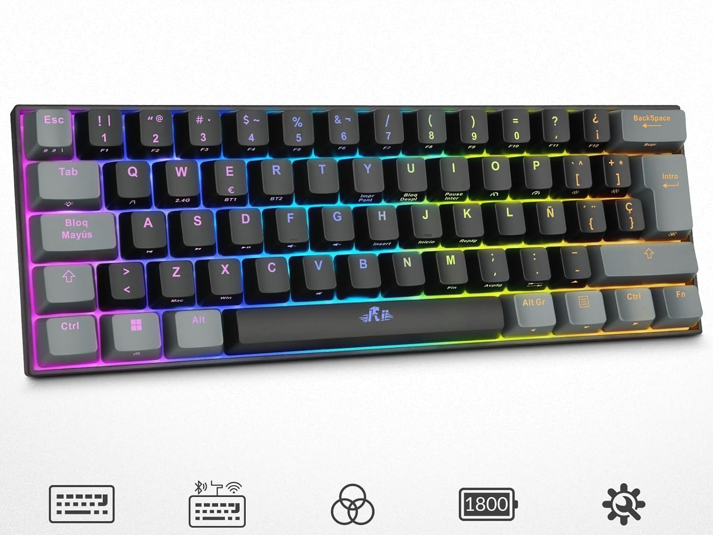 Rii RK802 Klawiatura Mechaniczna 60% Bluetooth 2,4G USB-C