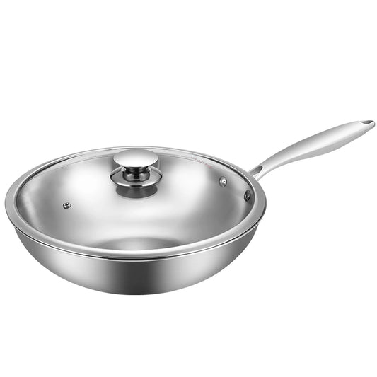 Maxcook Tri-Ply 304 patelnia wok ze stali nierdzewnej - 28 cm  3-warstwowa