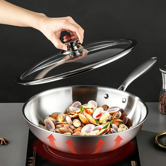 Maxcook Tri-Ply 304 patelnia wok ze stali nierdzewnej - 28 cm  3-warstwowa