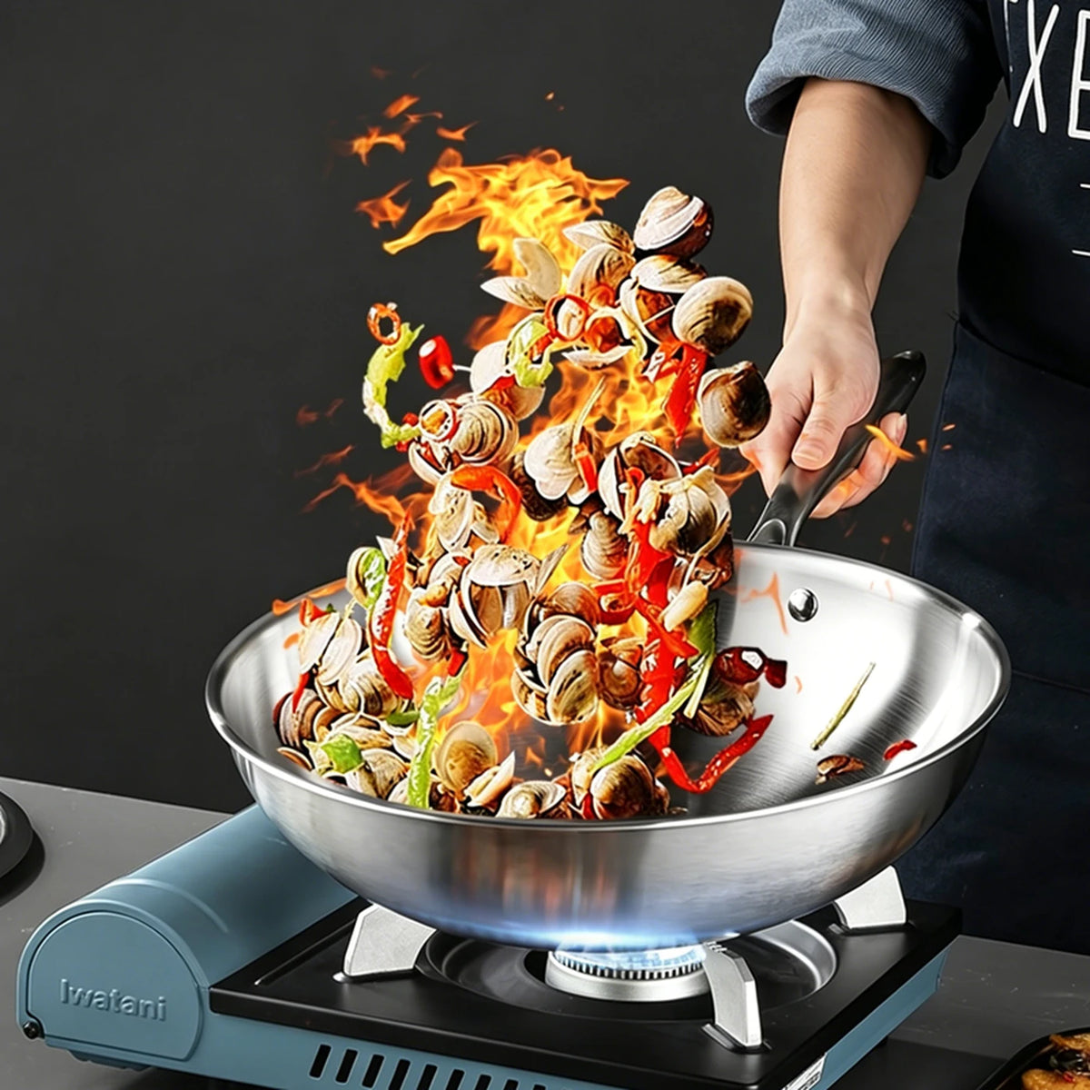 Maxcook Tri-Ply 304 patelnia wok ze stali nierdzewnej - 28 cm  3-warstwowa