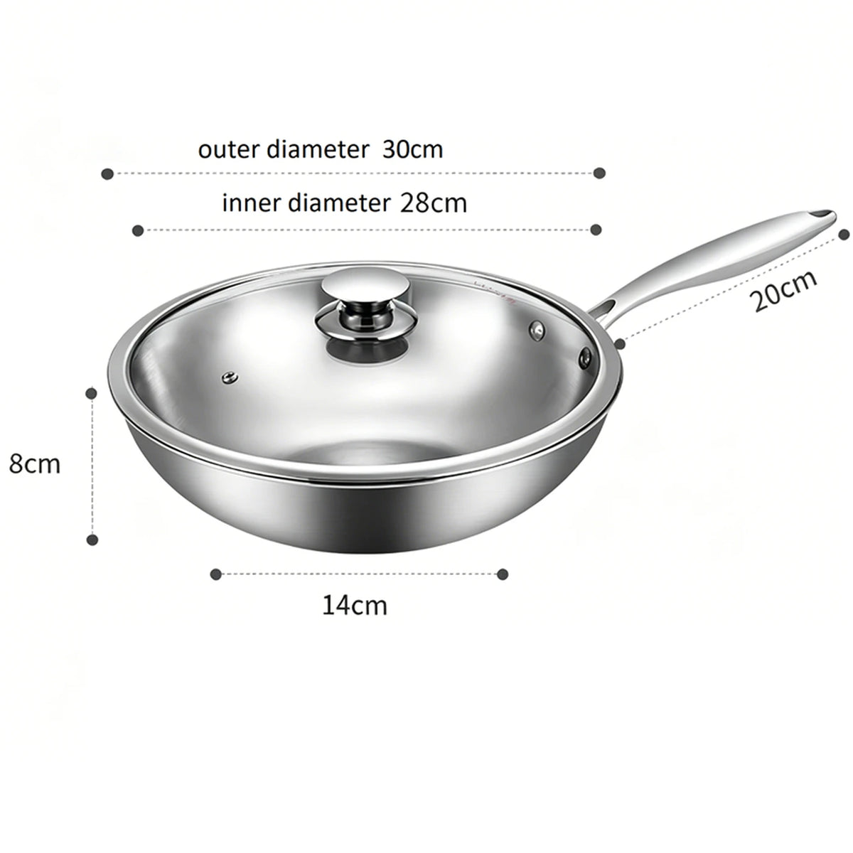 Maxcook Tri-Ply 304 patelnia wok ze stali nierdzewnej - 28 cm  3-warstwowa