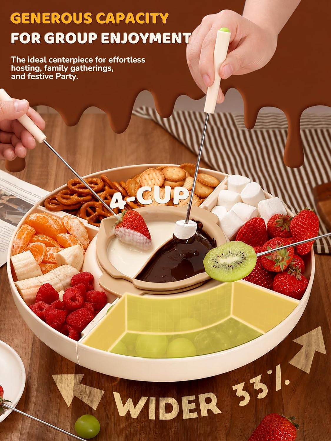 LUSHYUM FONDUE 2W1 BIAŁEJ CZARNEJ CZEKOLADY MACZANIA ELEKTRYCZNY PODGRZEWA