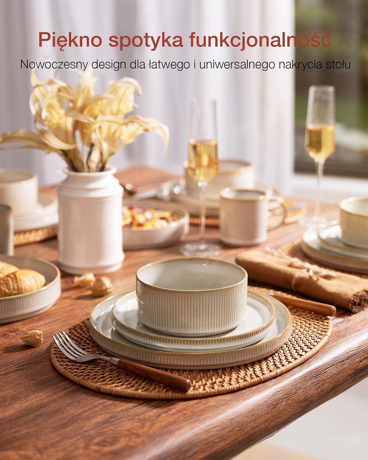 Richmount Star 12-częściowy zestaw obiadowy dla 4 osób. Kolor - białe cappuccino